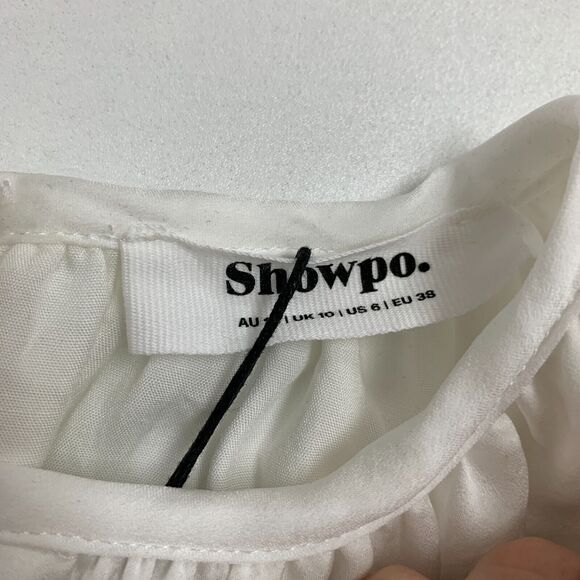 Showpo Demmi Top Womens 6 White Round Neck Keyhole Cutout Flutter Sleeve Lined - Picture 10 of 15